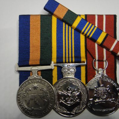 Set of 3 ADF Replica Operational Service Medal Defence Long Service + Ribbon Bar
